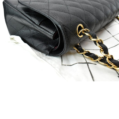 CHANEL Classic Jumbo Double Flap Caviar Leather Shoulder Bag Black