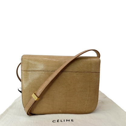 CELINE Classic Box Medium Lizard Leather Shoulder Bag Beige