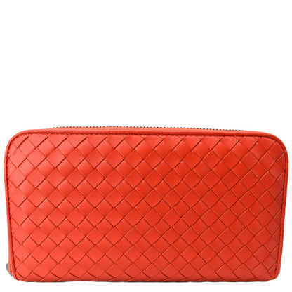 BOTTEGA VENETA Intreccio Leather Zip Around Wallet Red