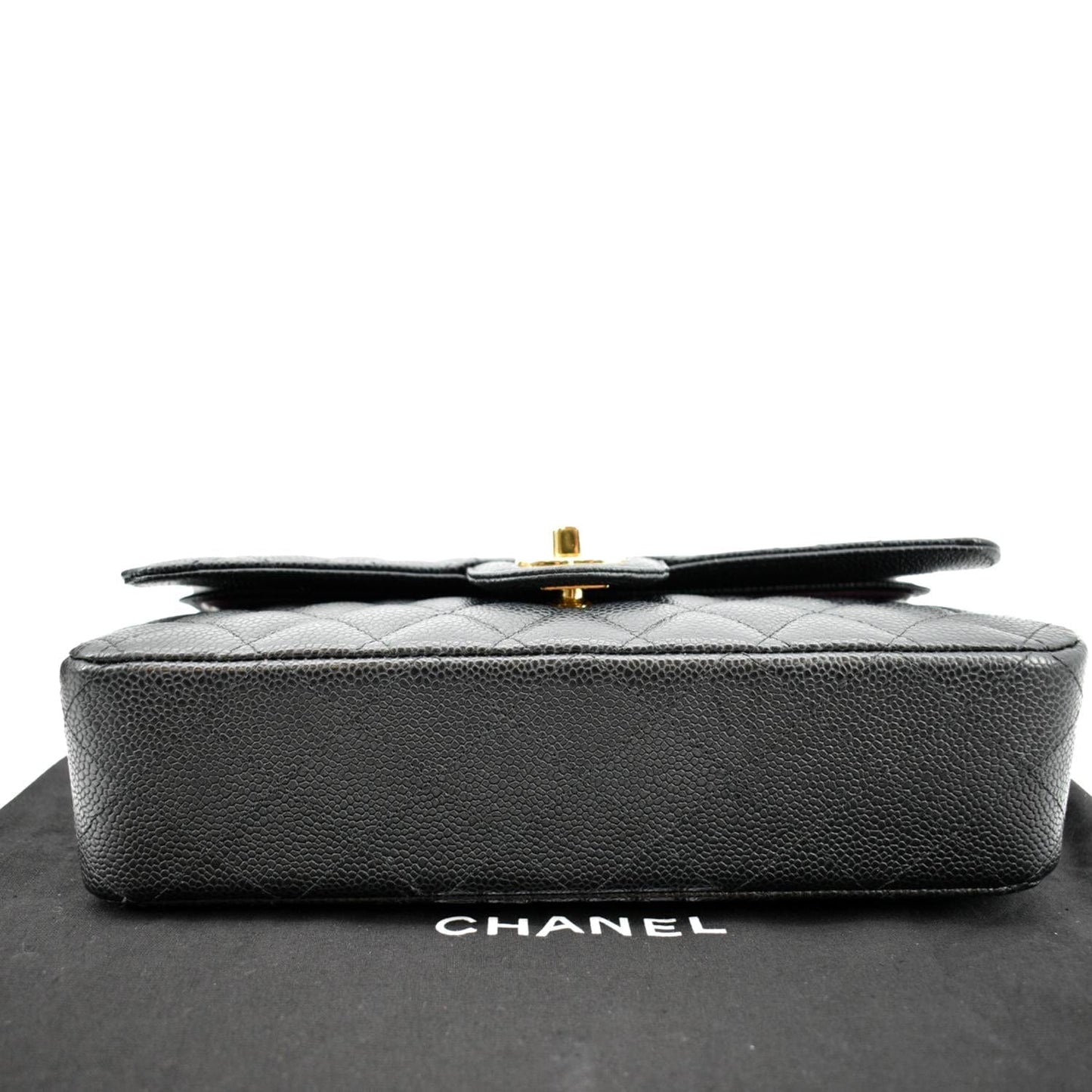 CHANEL Jumbo Double Flap Caviar Leather Shoulder Bag Black