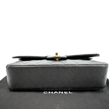 CHANEL Jumbo Double Flap Caviar Leather Shoulder Bag Black