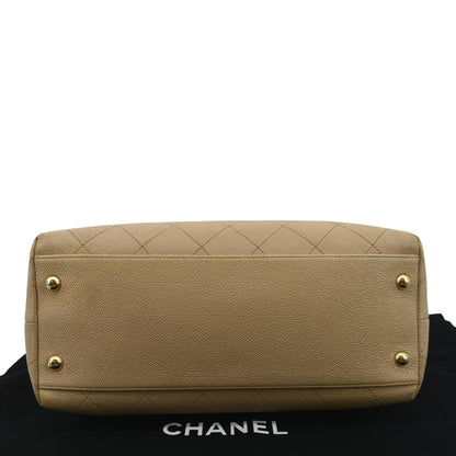 CHANEL Zip Carry Grained Calfskin Leather Shopping Tote Bag Beige