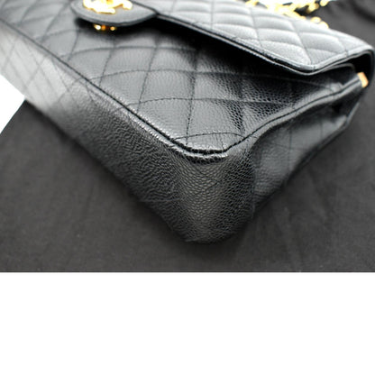 CHANEL Jumbo Double Flap Caviar Leather Shoulder Bag Black