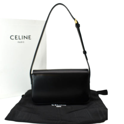 CELINE Triomphe Calfskin Leather Shoulder Bag Black
