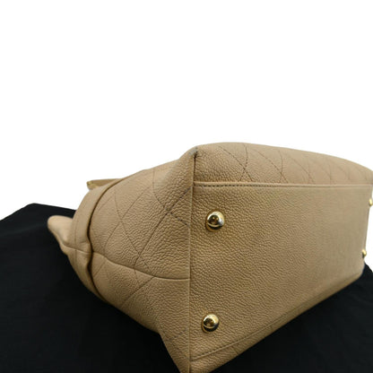 CHANEL Zip Carry Grained Calfskin Leather Shopping Tote Bag Beige