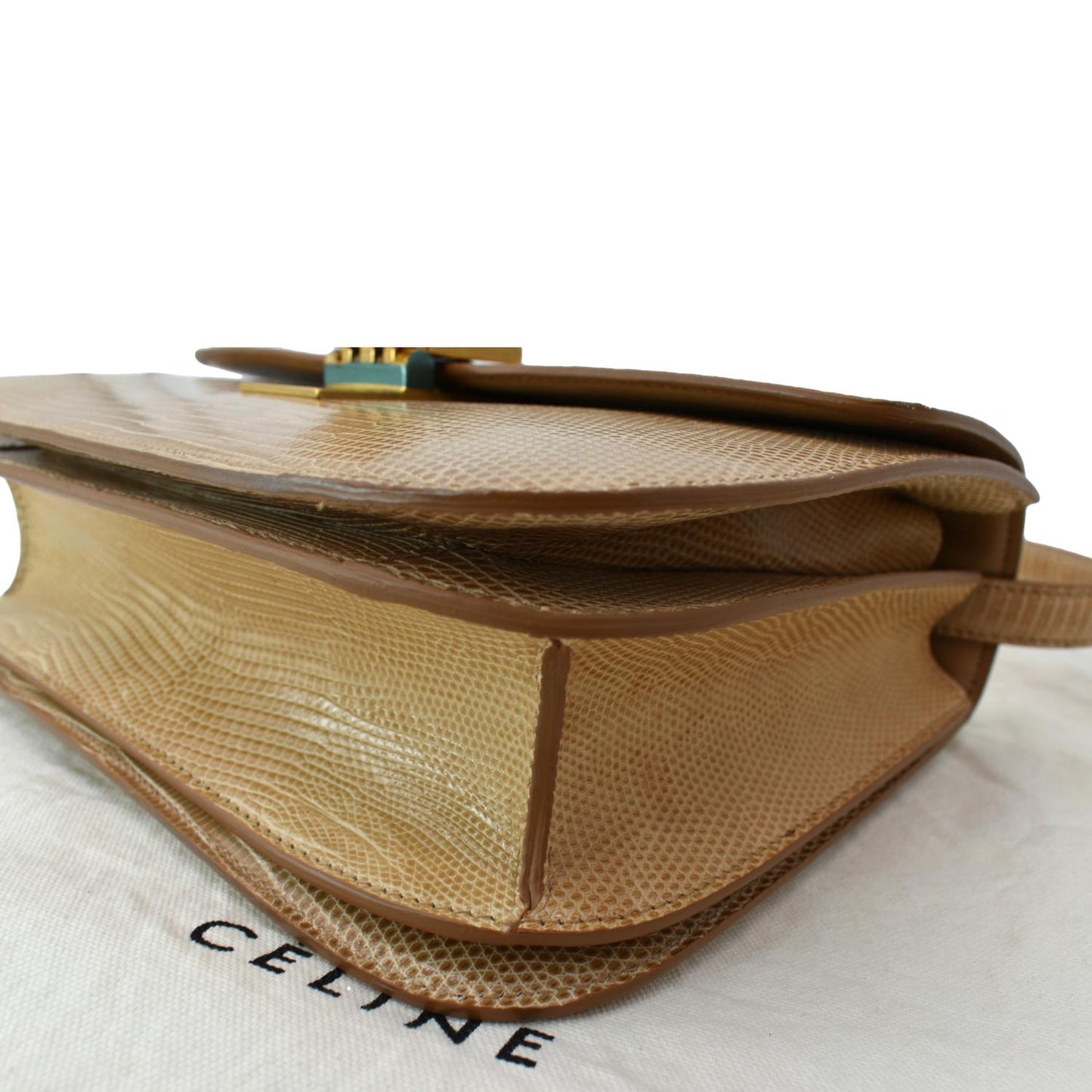 CELINE Classic Box Medium Lizard Leather Shoulder Bag Beige
