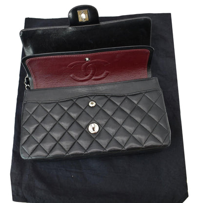 CHANEL Medium Double Flap Lambskin Leather Shoulder Bag Black