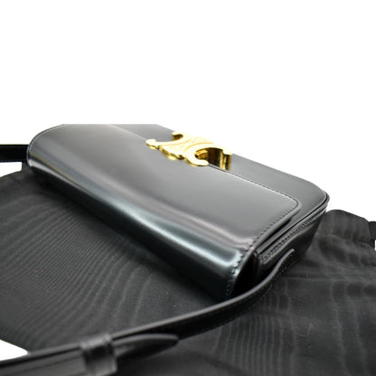 CELINE Triomphe Calfskin Leather Shoulder Bag Black