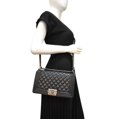 CHANEL Medium Boy Flap Caviar Leather Shoulder Bag Black