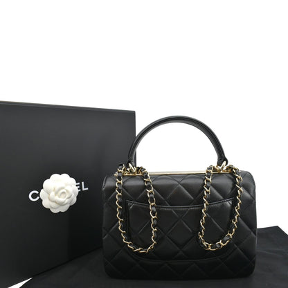 CHANEL Small Trendy CC Quilted Lambskin Dual Handle Flap Shoulder Bag Black