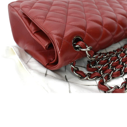 CHANEL Medium Double Flap Lambskin Leather Shoulder Bag Red