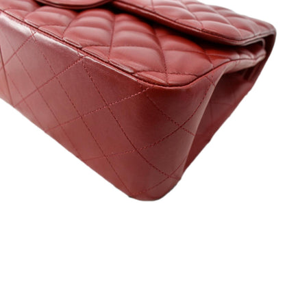 CHANEL Medium Double Flap Lambskin Leather Shoulder Bag Red