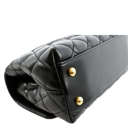 CHANEL Coco Mini Top Metal Handle Lambskin Leather Shoulder Bag Black