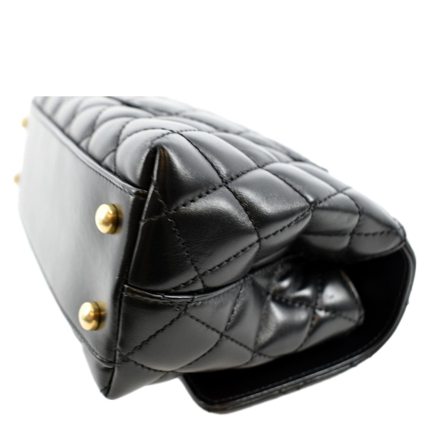 CHANEL Coco Mini Top Metal Handle Lambskin Leather Shoulder Bag Black