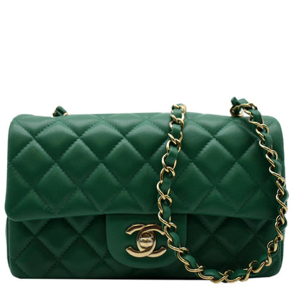 CHANEL Mini Rectangular Flap Quilted Leather Crossbody Bag Green