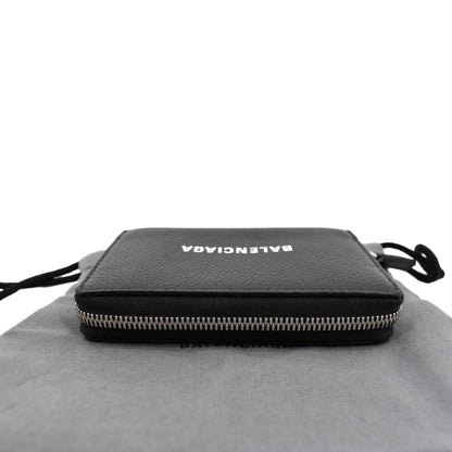 BALENCIAGA Classic Zip Around Leather Card Case Wallet Black