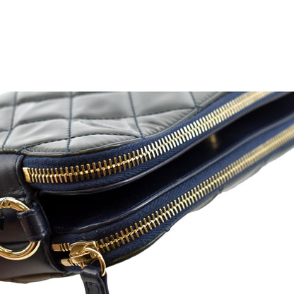 CHANEL Double Zip Patent Leather Shoulder Bag Navy Blue