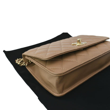 CHANEL Trendy CC Lambskin Leather Wallet On Chain Crossbody Bag Brown