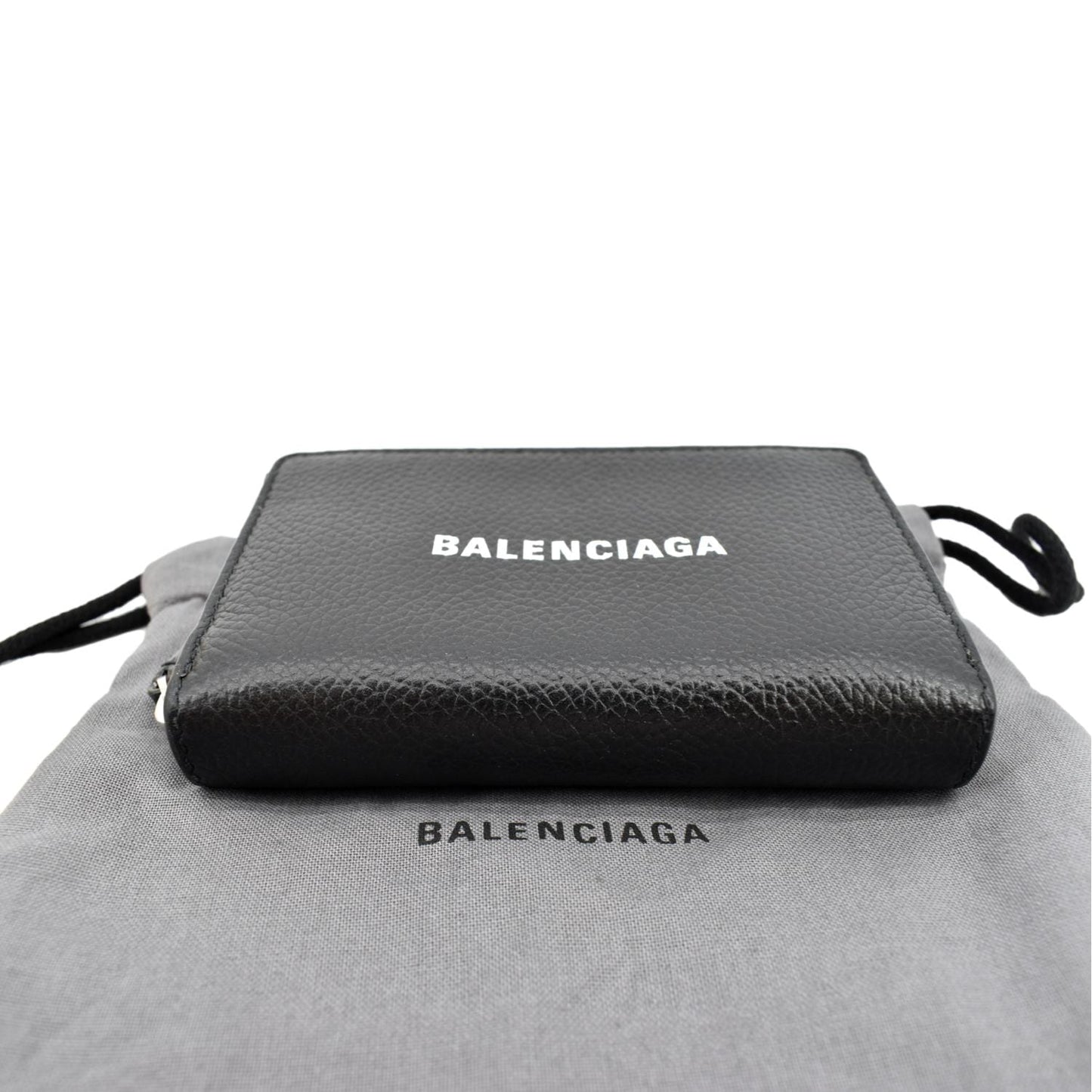 BALENCIAGA Classic Zip Around Leather Card Case Wallet Black