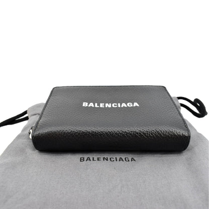 BALENCIAGA Classic Zip Around Leather Card Case Wallet Black