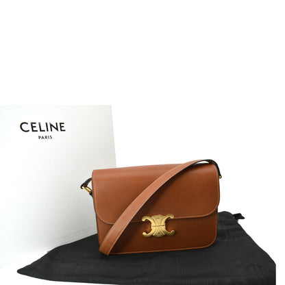 CELINE Classique Triomphe Calfskin Leather Shoulder Bag Tan