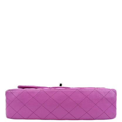 CHANEL Classic Medium Double Flap Quilted Leather Shoulder Bag Neon Pink