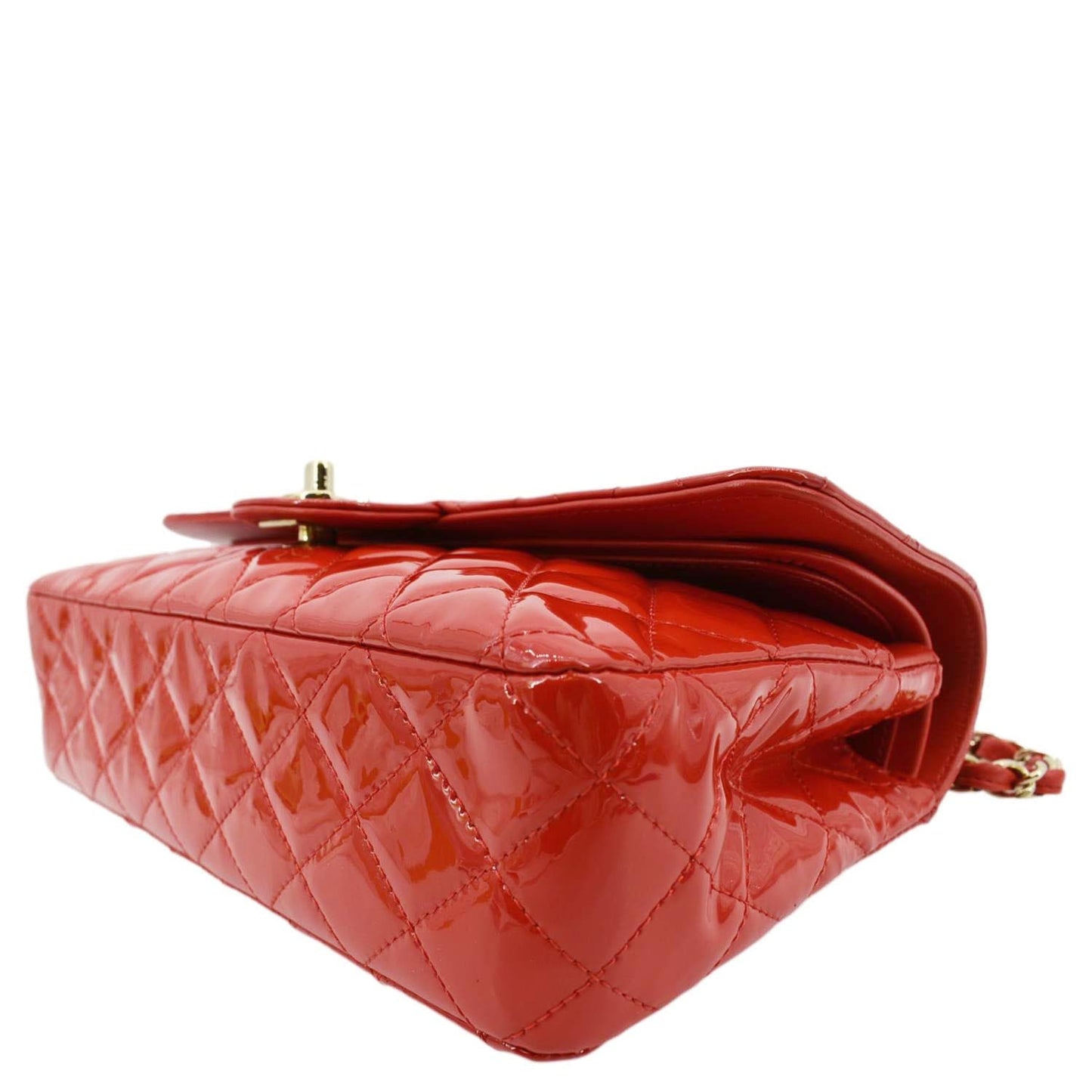 CHANEL Classic Medium Double Flap Patent Leather Shoulder Bag Red