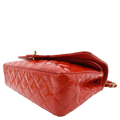 CHANEL Classic Medium Double Flap Patent Leather Shoulder Bag Red