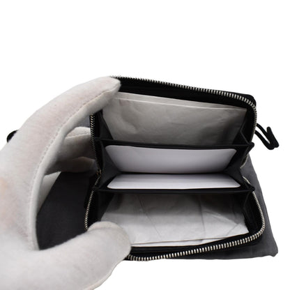 BALENCIAGA Classic Zip Around Leather Card Case Wallet Black