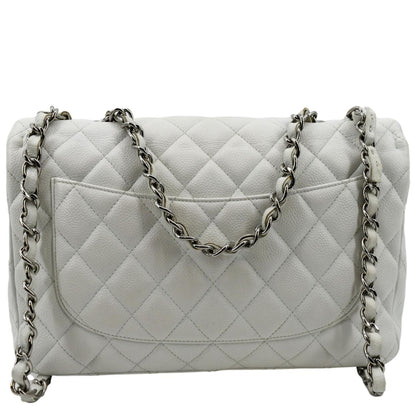CHANEL Classic Jumbo Flap Caviar Leather Shoulder Bag White - Hot Deals