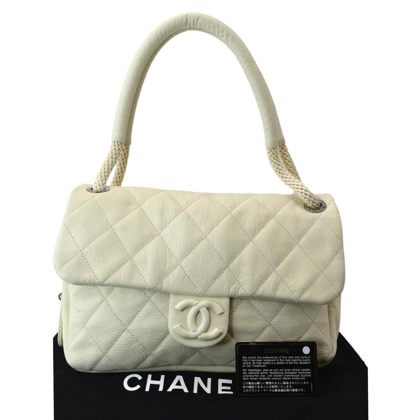 CHANEL Rope Handle Flap Chevre Leather Shoulder Bag White