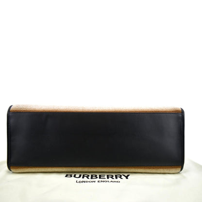BURBERRY Freya Medium Calfskin Leather Canvas Hobo Natural