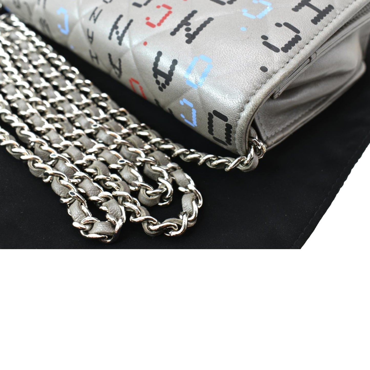 CHANEL Data Center Metallic Quilted Lambskin Wallet on Chain Gray