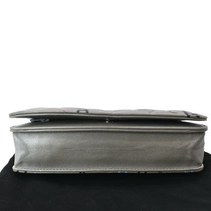 CHANEL Data Center Metallic Quilted Lambskin Wallet on Chain Gray