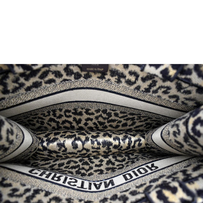 CHRISTIAN DIOR Leopard Medium Book Mizza Embroidered Tote Bag Beige
