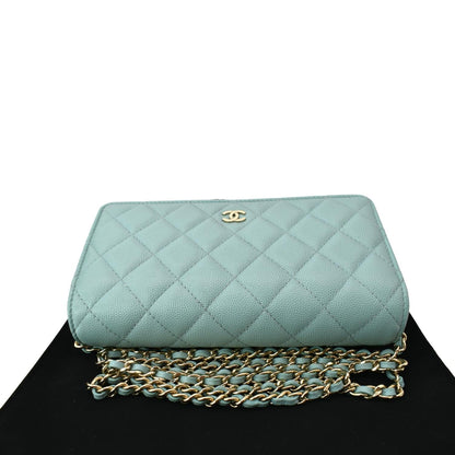 CHANEL CC WOC Caviar Leather Chain Crossbody Bag Light Blue