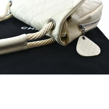 CHANEL Rope Handle Flap Chevre Leather Shoulder Bag White