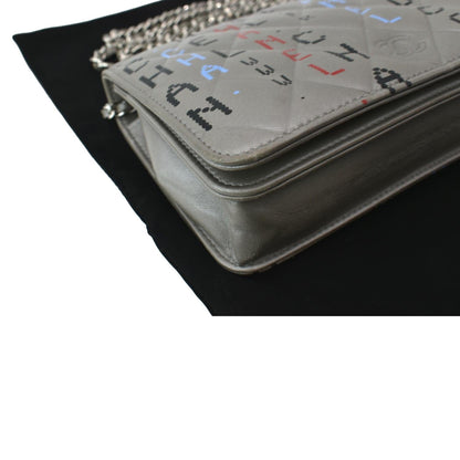 CHANEL Data Center Metallic Quilted Lambskin Wallet on Chain Gray
