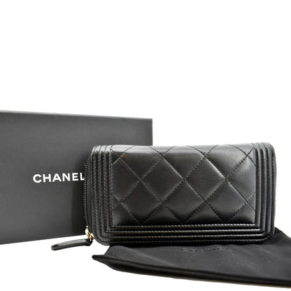 CHANEL Small Boy Lambskin Zip Around Wallet Black