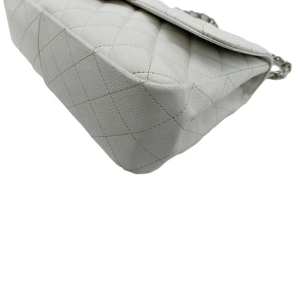 CHANEL Classic Jumbo Flap Caviar Leather Shoulder Bag White - Hot Deals