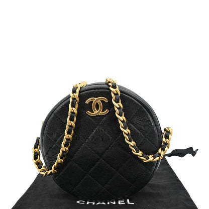 CHANEL Round Quilted Caviar Leather Clutch Crossbody Bag Black
