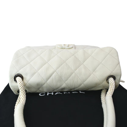 CHANEL Rope Handle Flap Chevre Leather Shoulder Bag White