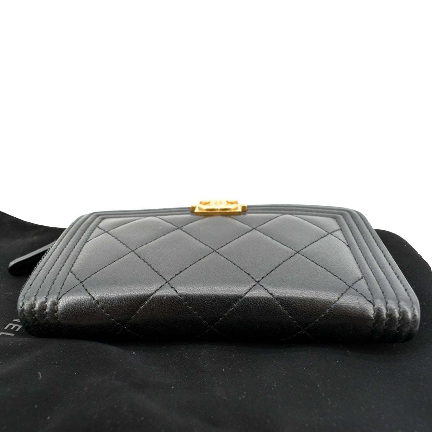 CHANEL Small Boy Lambskin Zip Around Wallet Black