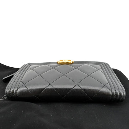 CHANEL Small Boy Lambskin Zip Around Wallet Black