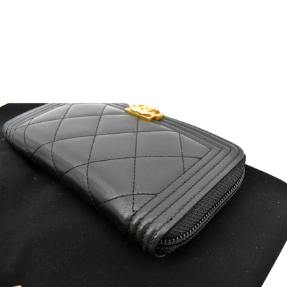 CHANEL Small Boy Lambskin Zip Around Wallet Black
