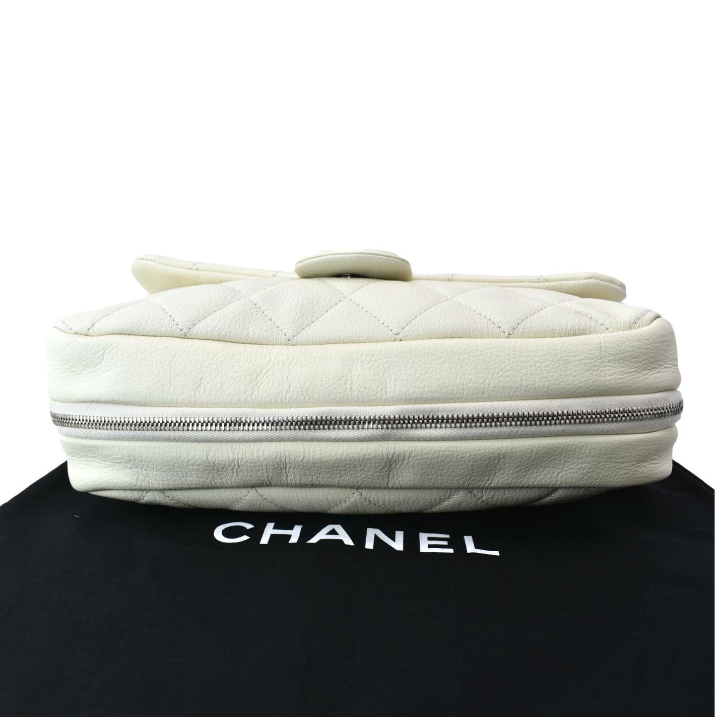 CHANEL Rope Handle Flap Chevre Leather Shoulder Bag White