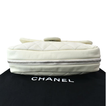 CHANEL Rope Handle Flap Chevre Leather Shoulder Bag White
