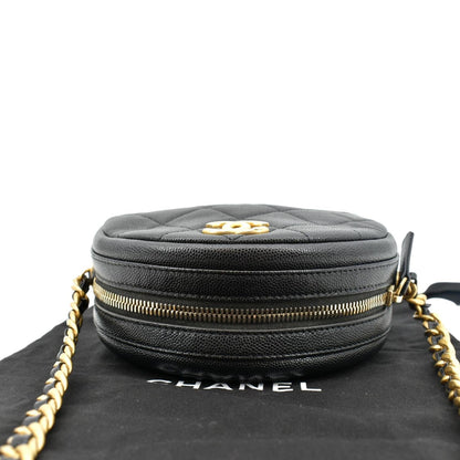 CHANEL Round Quilted Caviar Leather Clutch Crossbody Bag Black