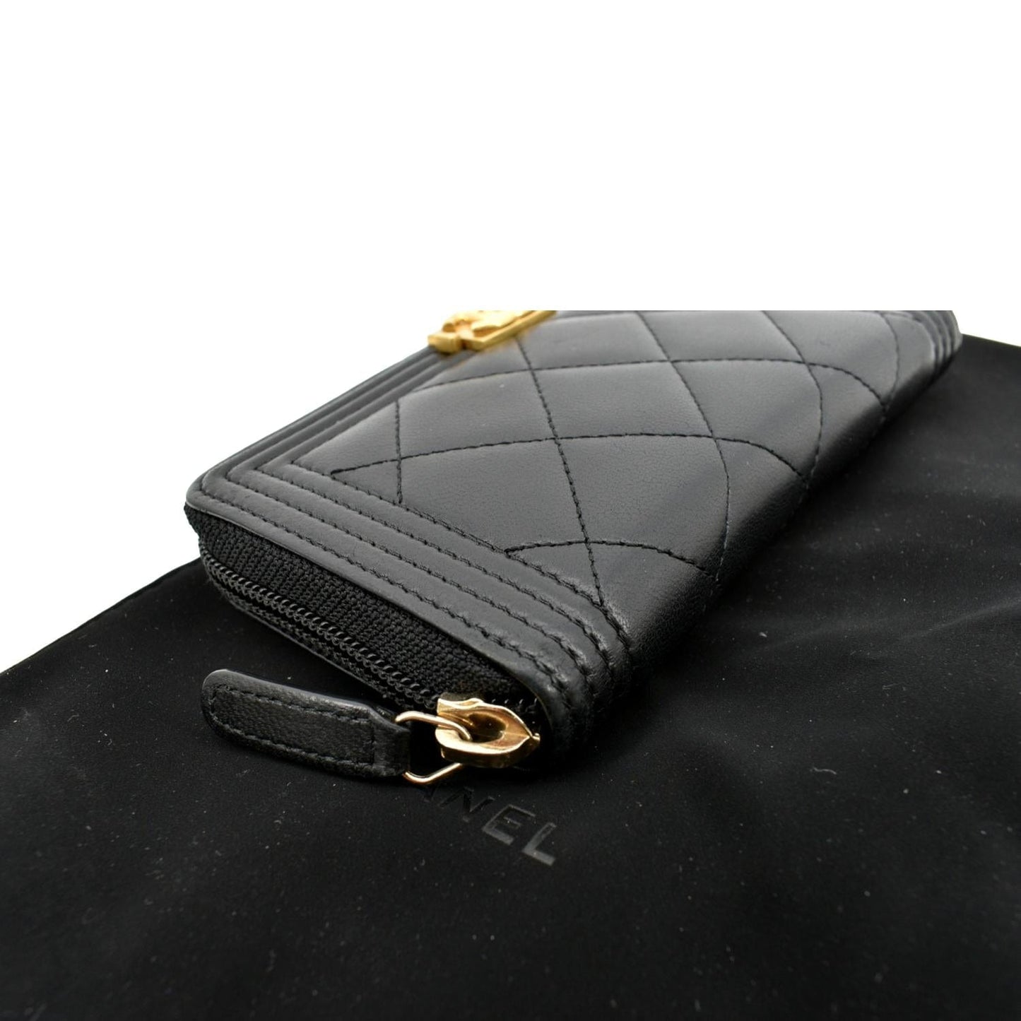 CHANEL Small Boy Lambskin Zip Around Wallet Black