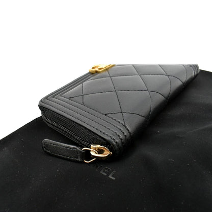 CHANEL Small Boy Lambskin Zip Around Wallet Black